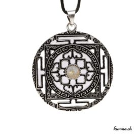 Kalachakra et Dorje avec une pierre - Pendentif en Laiton argenté