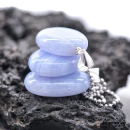 Calcédoine bleue ovale pendentif en argent 925