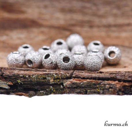 4mm round bead - Diamond-coated 925 silver - 1.5mm hole