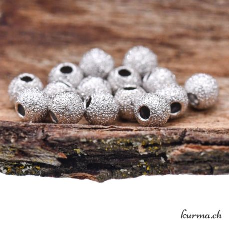 4mm round bead - Diamond-coated 925 silver - 1.5mm hole