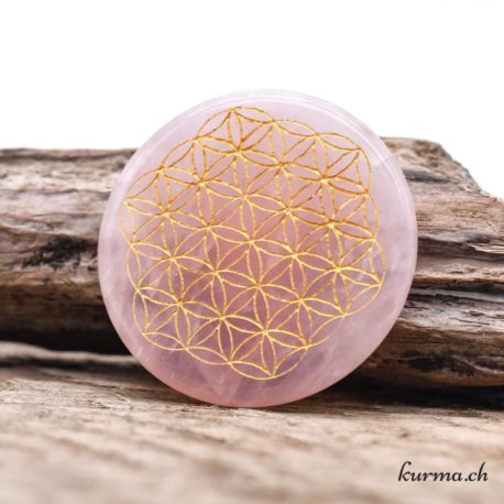Fleur de vie gravée sur Quartz rose - Doré 5cm