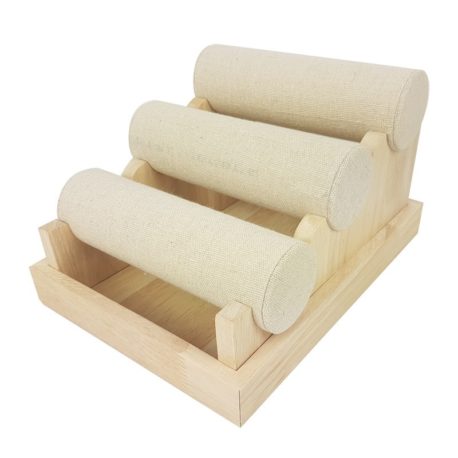 Espositore per bracciali a 3 rotoli - Piccolo - Legno e cotone beige