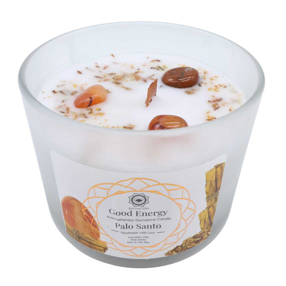 Candela dell&#039;albero verde - Energia positiva - Corniola e Palo Santo - 256gr
